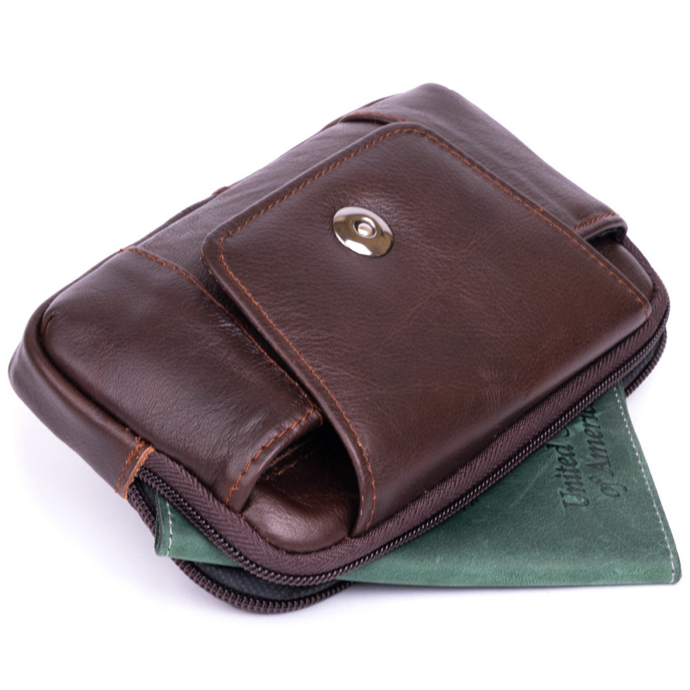 Горизонтальна барсетка на ремінь брюк шкіряна Vintage 20354 Коричнева Київ - фото 2