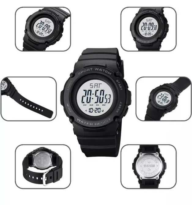 Спортивний наручний годинник Skmei 1957 (Чорний з білим циферблатом) Київ - фото 7