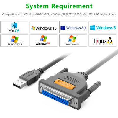 Кабель для принтера USB 2.0 to DB25 2.0m US167 black Ugreen (20224) Винница - изображение 7