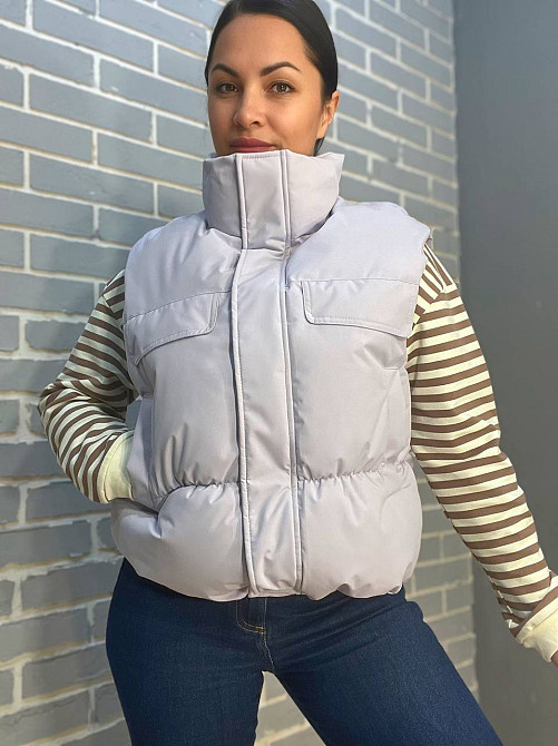 Жилет женский JOY ONE 86165 наложены карманы воротник стойка затяжка снизу сиреневый, сиреневый, XL Киев - изображение 2