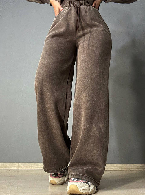 Костюм жіночий Joy One 2166-11 утеплений варений худі зі штанами палаццо коричневий, коричневий, XL Київ - фото 5