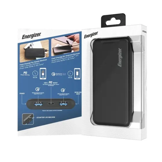 Універсальна мобільна батарея ENERGIZER 10000 mAh 18 W чорний (UE10052PQ) Київ