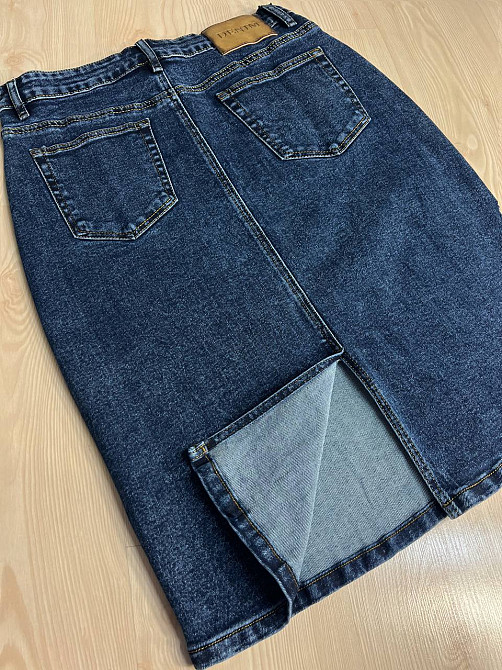 Спідниця джинсова Vanver 8251 середньої довжини з розрізом великі розміри синя, синій, З6, 36, 98 см, 120 см Київ - фото 4