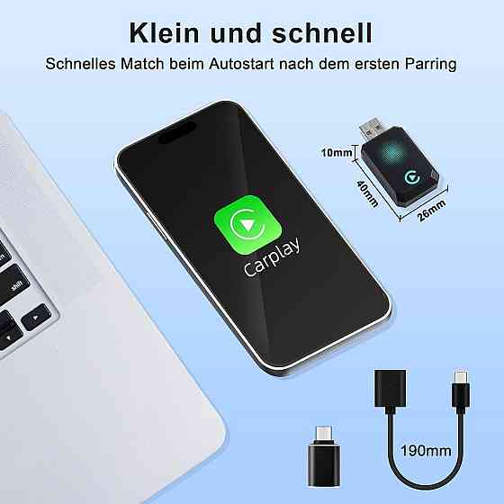 Карплей бездротовий адаптер для авто для Apple iPhone iOS 10+, перетворення дротового CarPlay для машин з 2016 року Plug and Play Київ