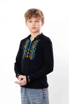Вышиванка для мальчика с длинным рукавом черная 100% хлопок топ 116 Киев