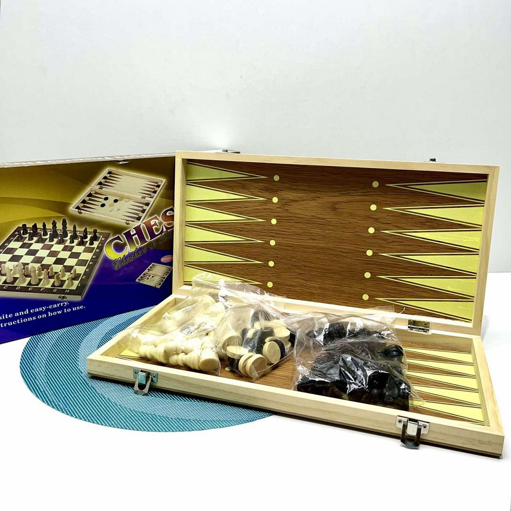 Шахи набір 3 в 1 нарди шашки дерев'яна дошка (QP002) Чернігів - фото 2