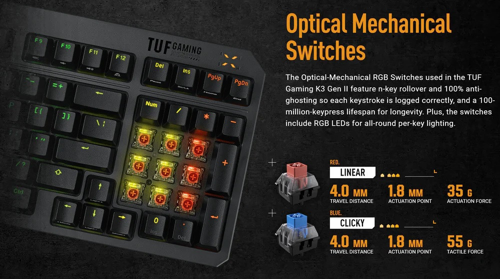 Клавіатура Asus TUF Gaming K3 Gen II Opti-Mech RGB 97key Switches ABS Black (90MP0390-BKMA00)_promo ( 25320 ) Харків - фото 6