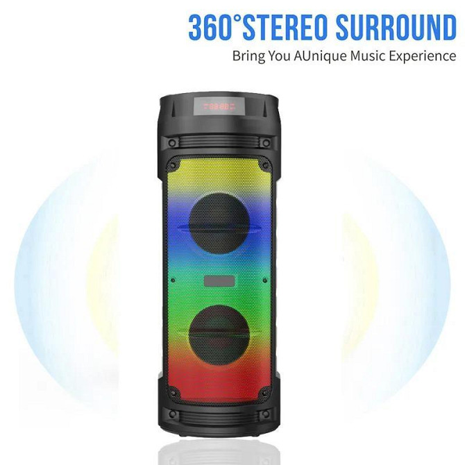 Портативна акустична система Winso ZQS6210W-6.5"x2 з RGB 30W з караоке мікрофоном та пультом Вінниця - фото 9