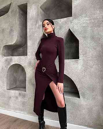 Жіноче елегантне романтичне максіплаття гольф із плічками та розрізом на ніжці Марсал, 42/44 Одеса