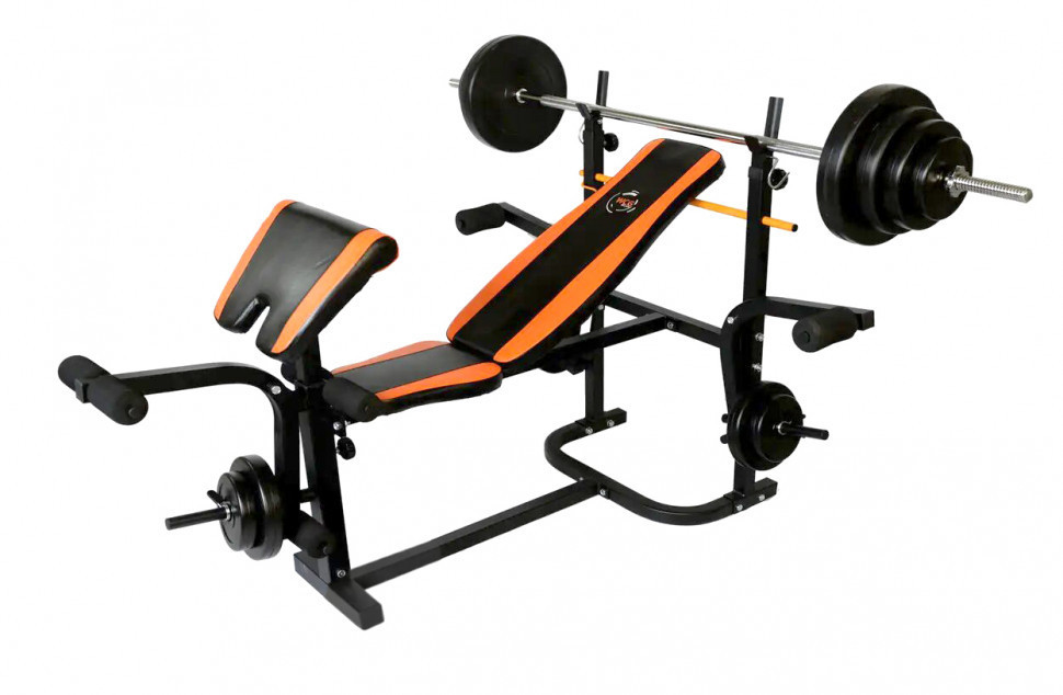 Скамья для жима + Штанга с прямым грифом 50 кг Гантели, гири, штанги и диски АВС пластик комплект Киев - изображение 1