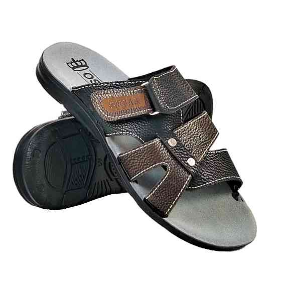 Мужские Шлёпанцы Тапочки Сланцы Чёрные с Коричневым Кожаные (размеры: 41,42,44,45) Днепр