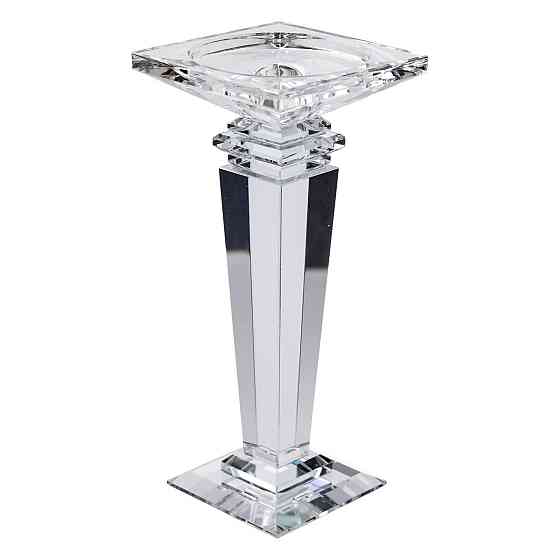 Підсвічник скляний на високій ніжці 9.5×9.5×22.5 см декоративний прозорий HP-4-53M Коломия