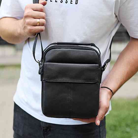 Мужская кожаная сумка, барсетка из натуральной кожи 24х18х8, сумочка для мужчин, черная Киев