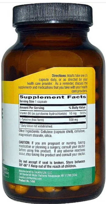 Тирозин Country Life L-Tyrosine500 мг 100 капс Київ - фото 2