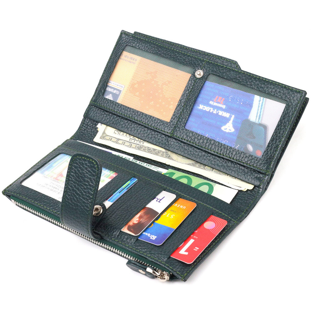 Женский большой вертикальный кошелек из натуральной кожи Зеленый (CANPELLINI) Киев - изображение 1