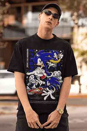 Футболка для хлопчика з аніме принтом Схадов Хедгехог Хероес Сонік оверсайз (зріст від 165 до 180) Чорний AnimeJ0034m Дніпро