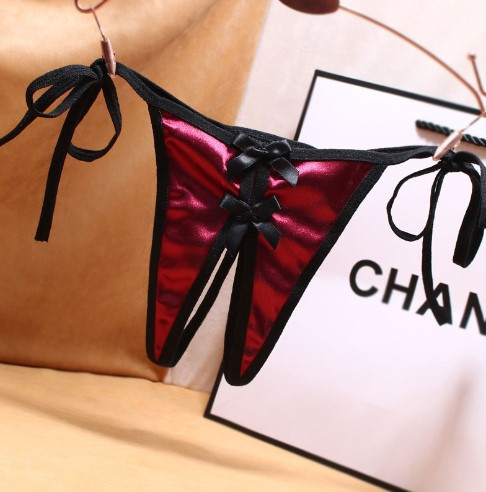 Трусики з розрізом шовкові жіночі універсальний бордово-чорний Київ - фото 1