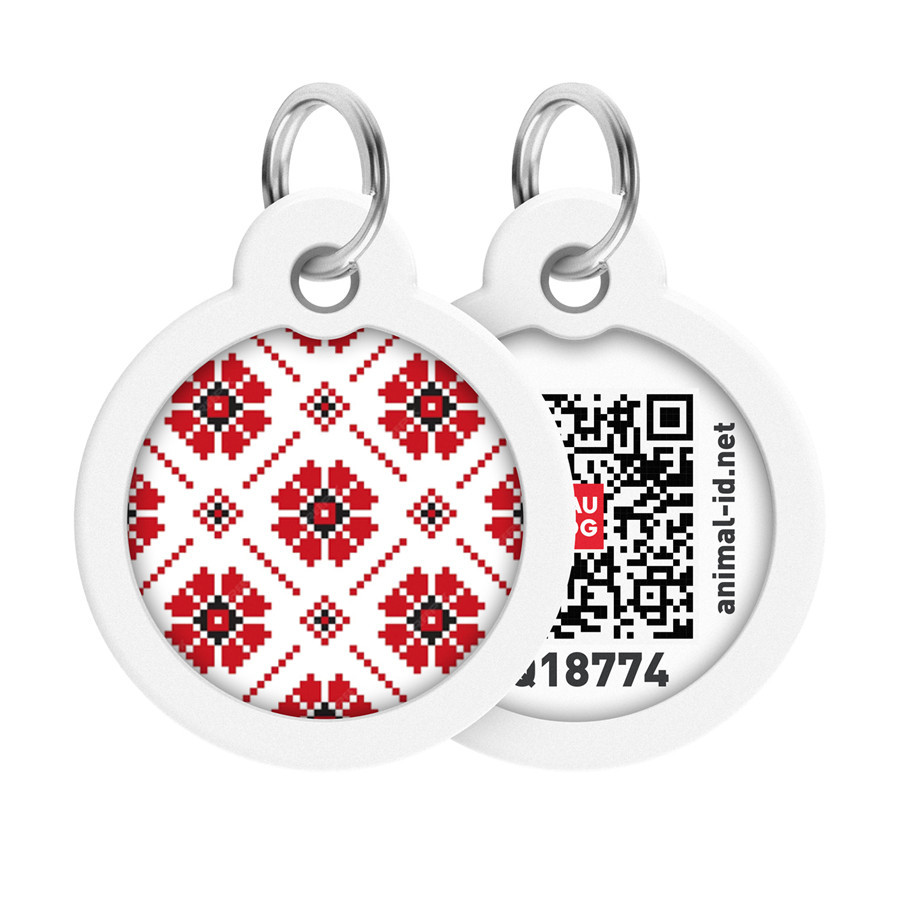 Адресник для собак і котів металевий WAUDOG Smart ID з QR-паспортом, малюнок "Вишиванка", круг, Д 30 мм Вінниця - фото 1