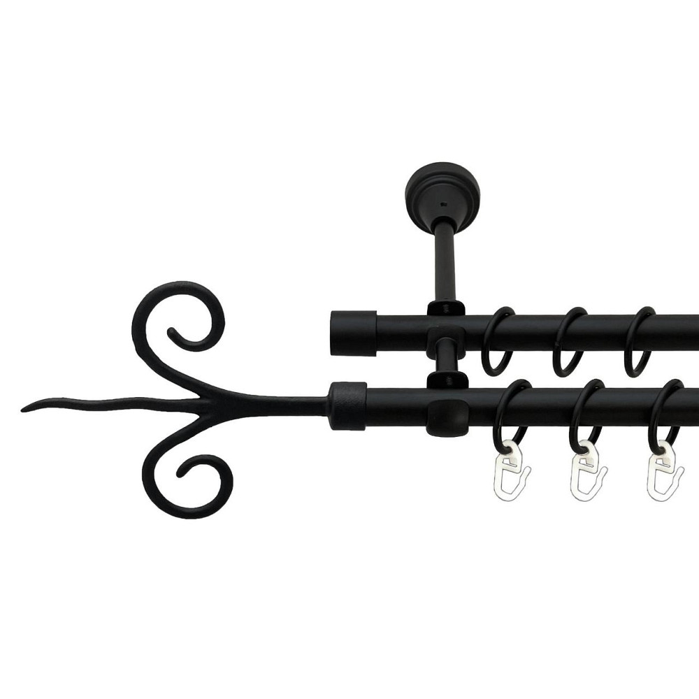 Карниз Orvit Фантазія металевий дворядний відкритий гладка труба кільце металеве Чорний Оксамит 16\16 мм 120 см (00-00027196) Львів - фото 1