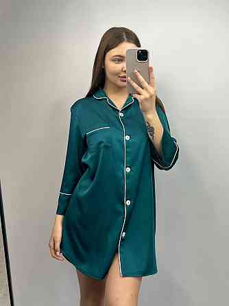 Жіноча нічна сорочка подовжена шовкова Бірюзовий S Харків