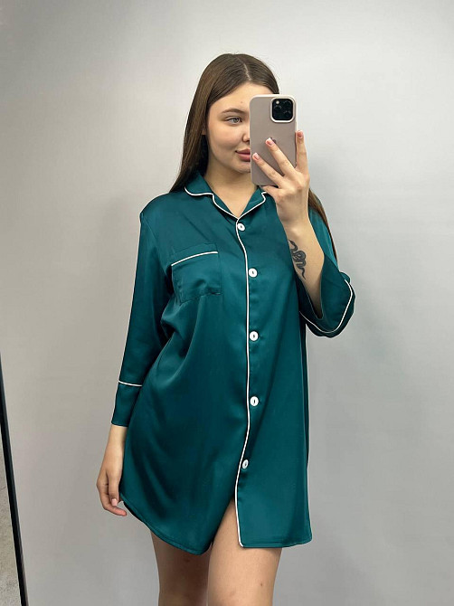 Женская ночная рубашка удлиненная шелковая Бирюзовый S Харьков - изображение 3