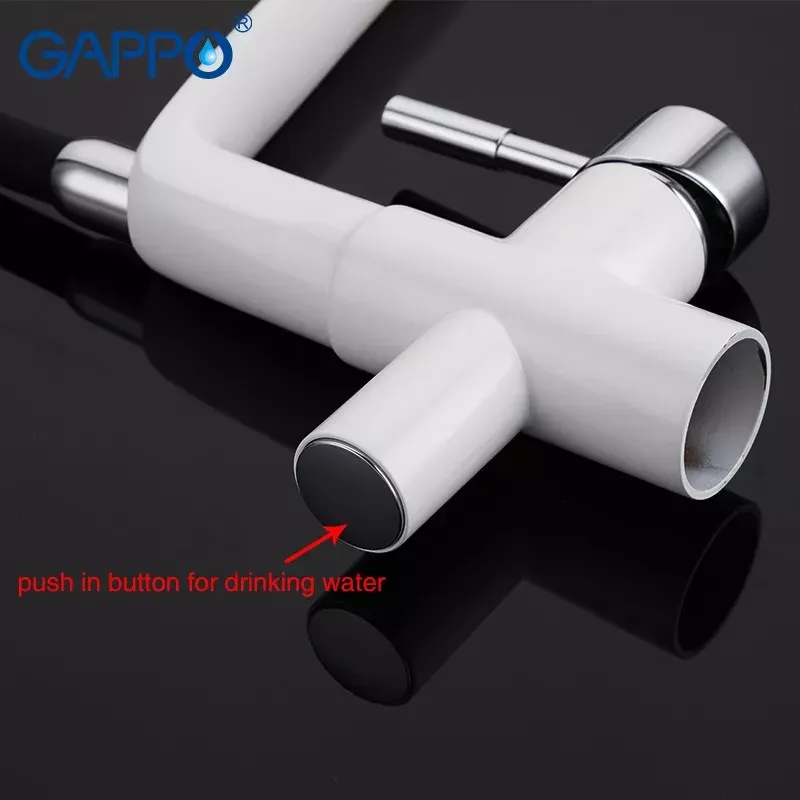 Змішувач для кухні на дві води GAPPO G4398-9 з гнучким виливом, білий/чорний Київ - фото 6