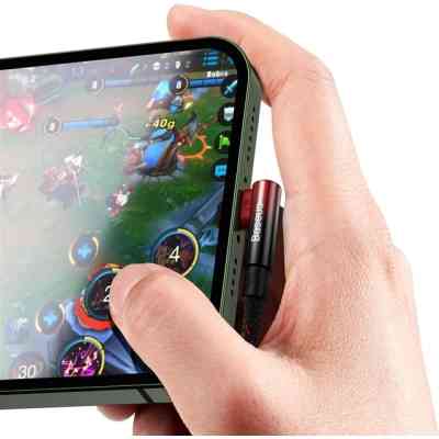 Дата кабель USB 2.0 AM to Lightning 1.0m 2.4A 90° corner black/red Baseus (CAVP000020) Винница