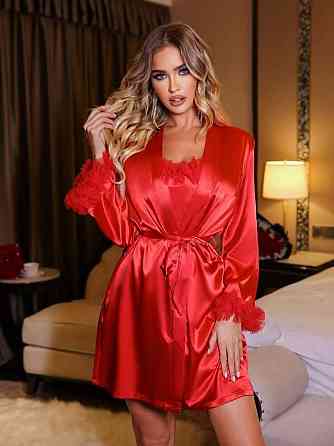 Женский стильный романтичный домашний комплект из сатина Красный, 52/54 Одесса