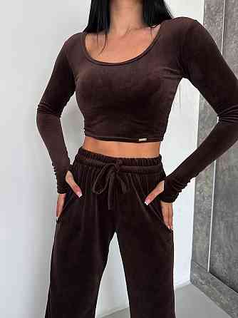 Женский прогулочный костюм двойка: лонгслив и штаны велюр Шоколад, 42/44 Одесса