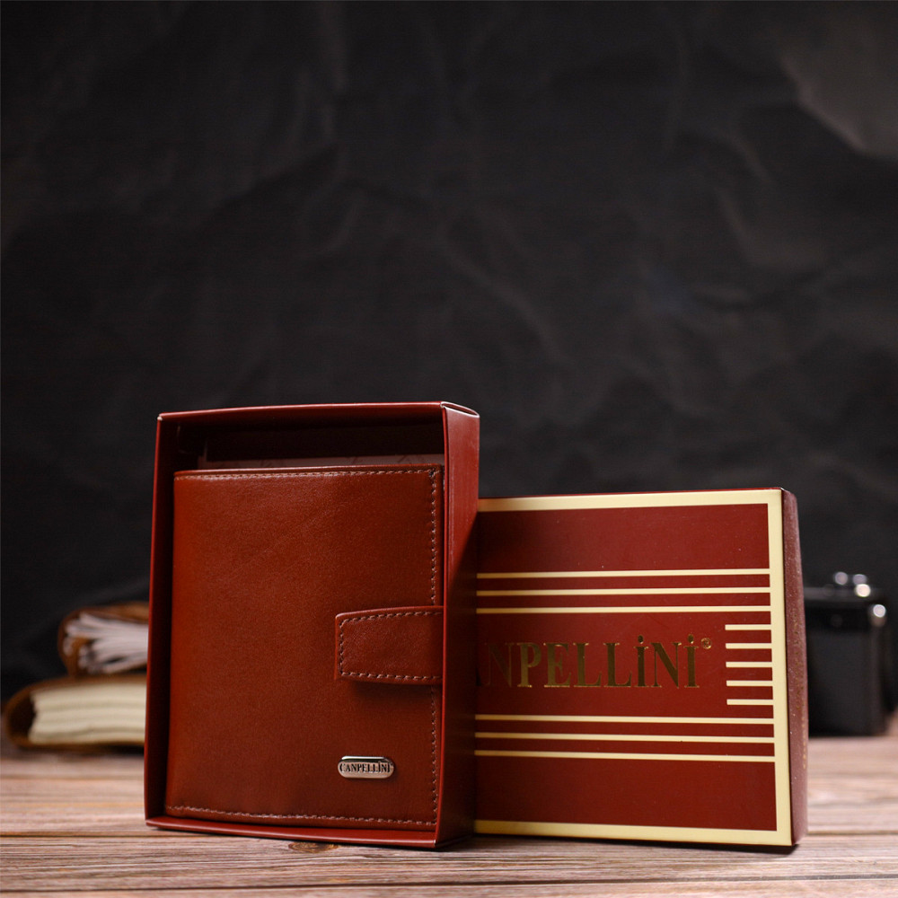 Відмінний чоловічий гаманець з натуральної гладкої шкіри Коричневий (CANPELLINI) Київ - фото 4