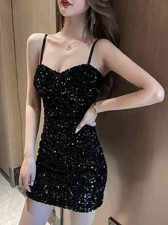 Сукня з паєтками без рукавів коротка блискуча жіноча S чорний Київ