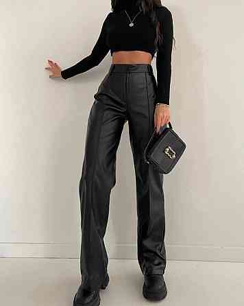 Женские базовые брюки на высокой посадке из эко-кожи Черный, 44/46 Одесса