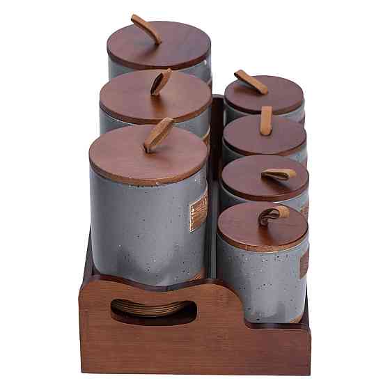 Банки для сипучих продуктів набір 9 штук на бамбуковій підставці з кришками 36.5×20.5×22 см Сірий HP-26-2G Коломия