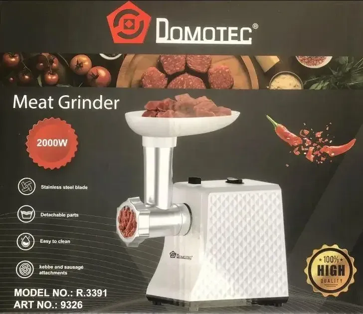 Мясорубка Domotec R3391 2000 Вт с реверсом, насадкой для колбас, 3 решетки, ножи из нержавеющей стали, черная Одесса - изображение 2