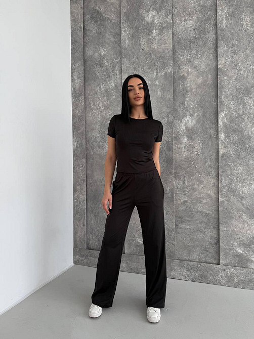 Женский базовый костюм тройка: лонгслив, футболка и штаны микродайвинг Черный Одесса - изображение 8