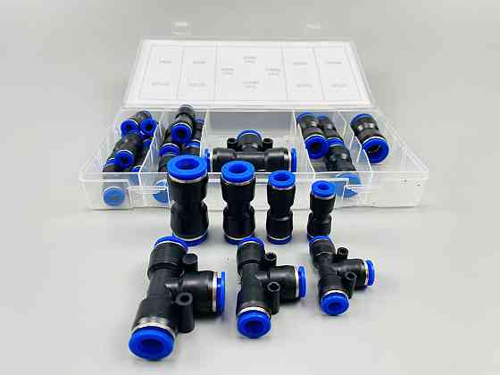 Фітинги типу Т-подібний 3-сторонній вихід пневматичний PE Tee трубний фітинг набір 24 шт (6, 8, 10, 12 мм) Мукачево
