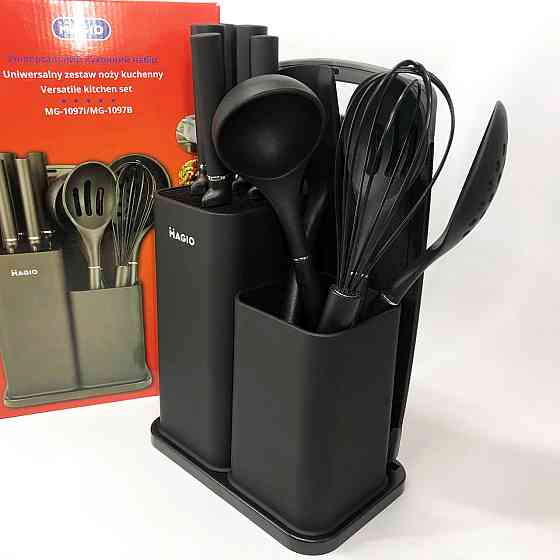 Набір кухонного начиння на підставці Magio MG-1097B, Силіконовий набір для кухні кухарського FV-55 Львів
