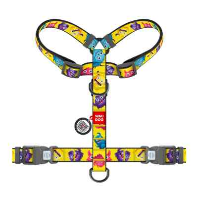 Шлея для собак WAUDOG Nylon анатомічна H-подібна з QR-паспортом "Мохнаті монстри" пластиковий фастекс, M (344-4050) Вінниця