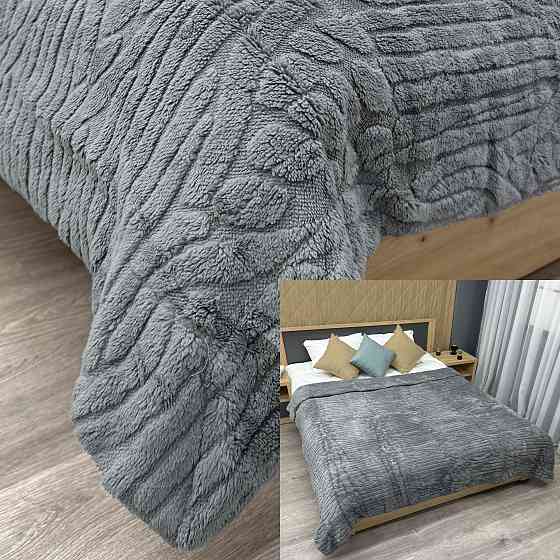 Плед 200х230 см (+-10см) на овчині "Косичка" колір сірий (87-305) Київ