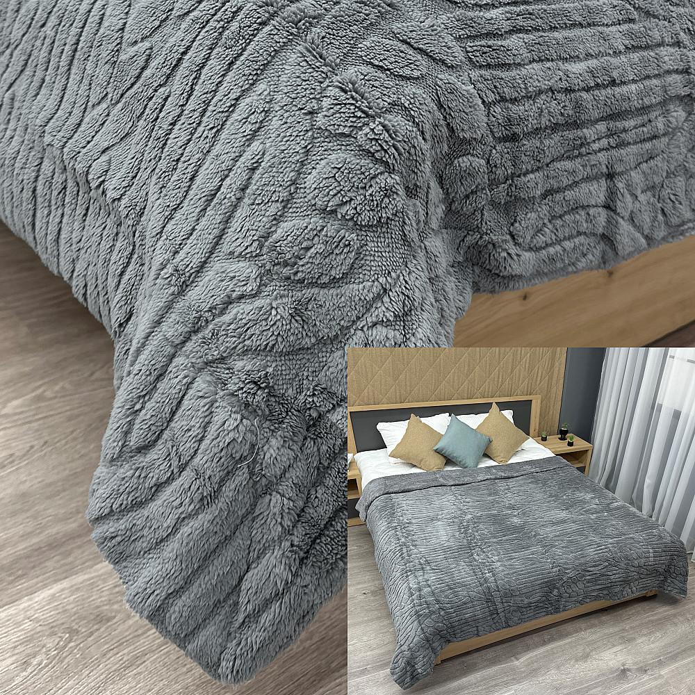 Плед 200х230 см (+-10см) на овчині "Косичка" колір сірий (87-305) Київ - фото 1