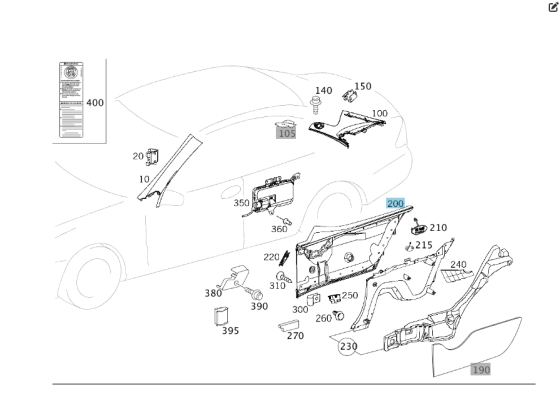 Mercedes-Benz  A2096906925 9C93 Верхня ліва бічна тканинна обшивка простору заднього пасажира колір "антрацит" CLK Coupe C209 Одеса