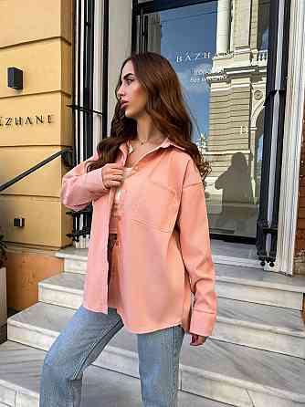 Женская базовая оверсайз рубашка из микровельвета Пудра Одесса
