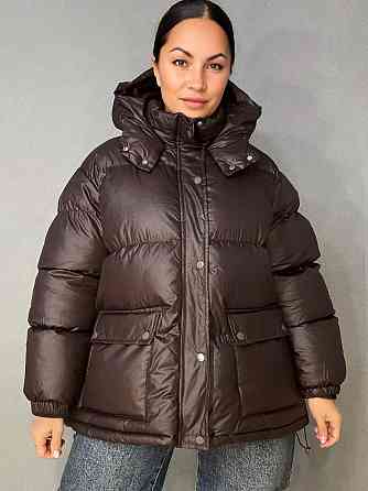 Куртка женская A-N 30046 глянцевая пуффер удлиненная с капюшоном S-M, коричневый, SM Киев