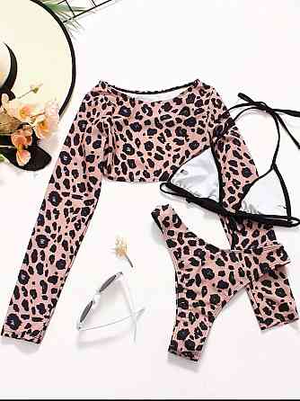 Купальник жіночий роздільний 3 в 1 Тігровий S Коричневый M/L Харків