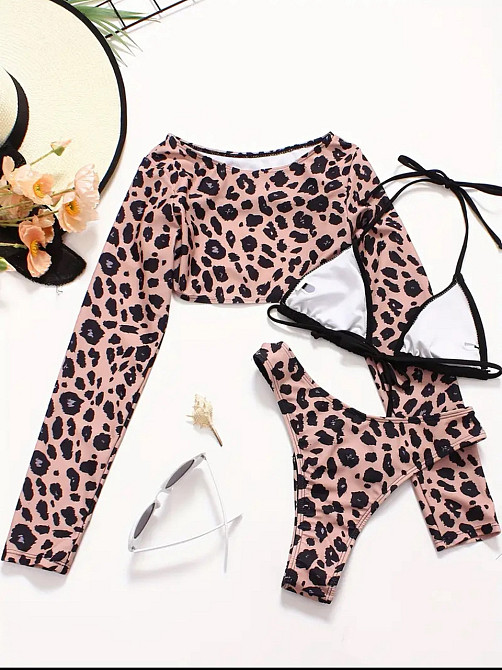 Купальник жіночий роздільний 3 в 1 Тігровий S Коричневый M/L Харків - фото 5