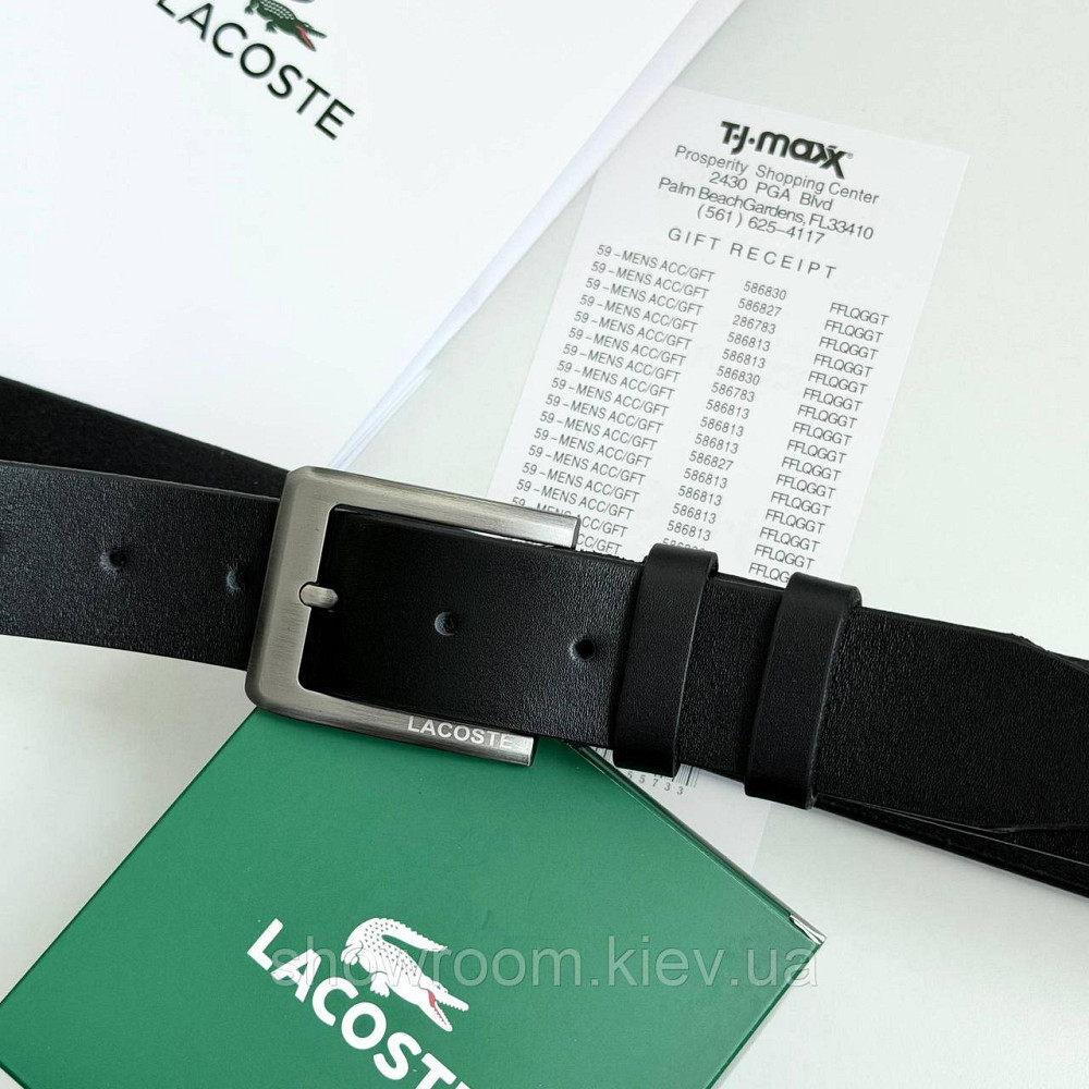 Чоловічий шкіряний брендовий ремінь Lacoste (981) чорний Київ - фото 7