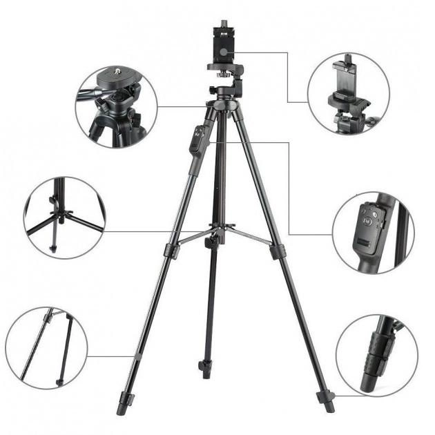 Універсальний штатив 3388 (50-137см) не знімний майданчик + тримач + пульт (Чорний) Вінниця - фото 2