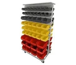 Leomar Wózek do pojemników warsztatowych, dwustronny, jezdny. Wym: 1690x940x675mm z półką 104 pojemniki, czarne, czerwone, żółte Київ - фото 1