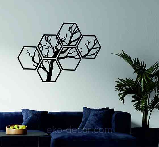 Декоративное настенное Панно «Дерево», Декор на стену 130*92 см, Черный, Ручная работа Киев