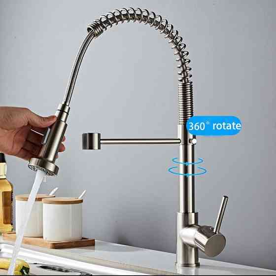 Гибкий кухонный смеситель с выдвижным сливом и рычагом сбоку RESTEQ. Смеситель для кухни Киев